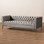 Load image into Gallery viewer, Baxton Studio Zanetta Glam And Luxe Gray Velvet Upholstered Gold Finished Sofa
