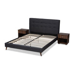 Load image into Gallery viewer, Baxton Studio Maren Mid-Century Modern Dark Grey Fabric Upholstered Queen Size Platform Bed With Two Nightstands
