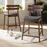 Load image into Gallery viewer, Baxton Studio Larine Modern And Contemporary Dark Grey Fabric Upholstered Walnut Finished 2-Piece Wood Counter Stool Set
