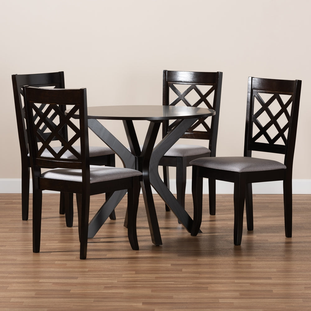 Baxton Studio Jana Modern And Contemporary Grey Fabric Upholstered And Dark Brown Finished Wood 5-Piece Dining Set