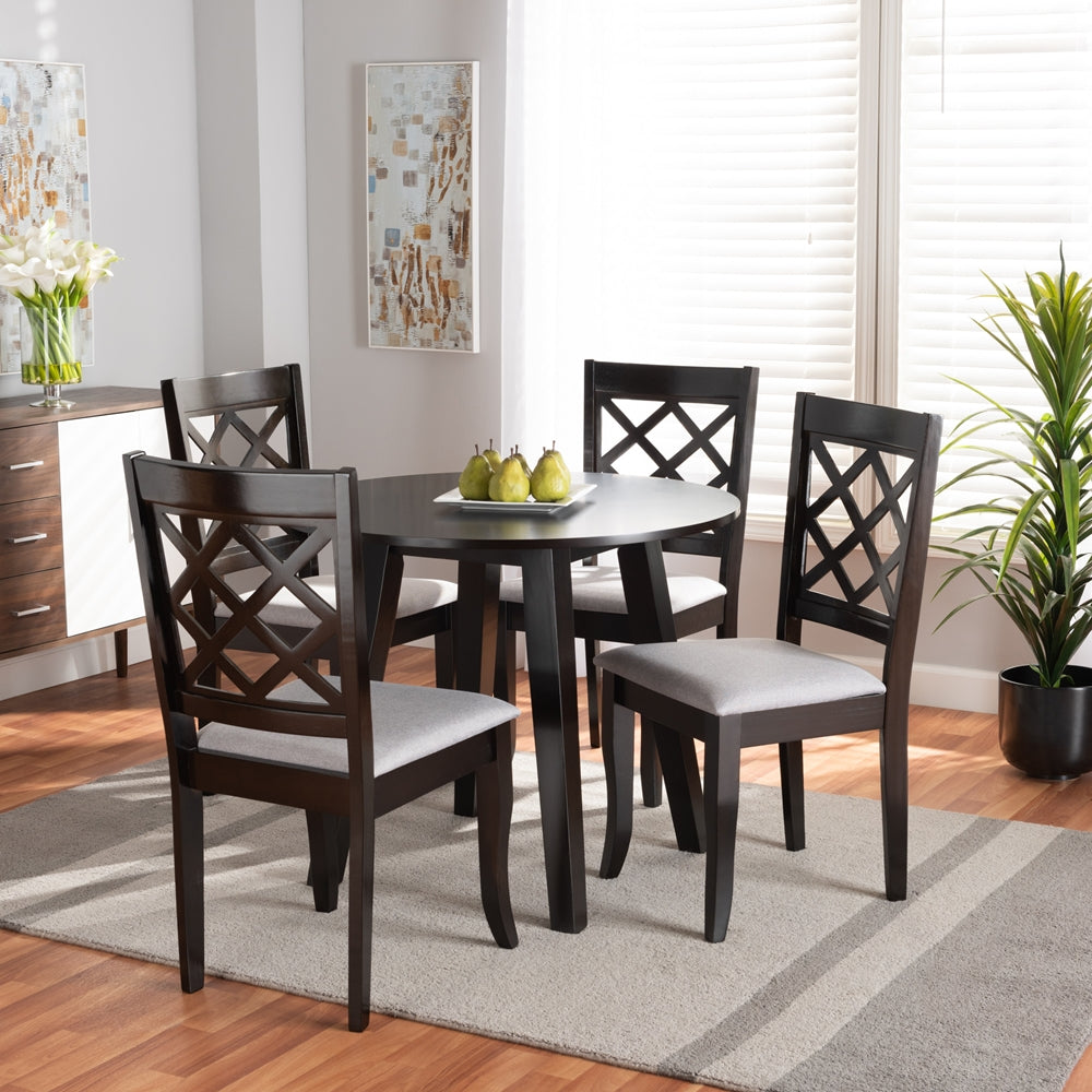 Baxton Studio Daisy Modern And Contemporary Grey Fabric Upholstered And Dark Brown Finished Wood 5-Piece Dining Set