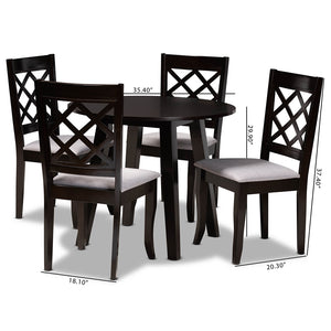 Baxton Studio Daisy Modern And Contemporary Grey Fabric Upholstered And Dark Brown Finished Wood 5-Piece Dining Set