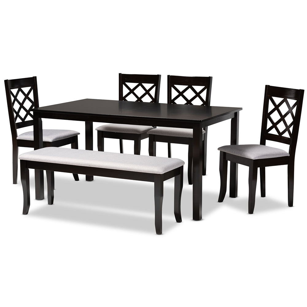 Baxton Studio Andor Modern And Contemporary Grey Fabric Upholstered And Dark Brown Finished Wood 6-Piece Dining Set