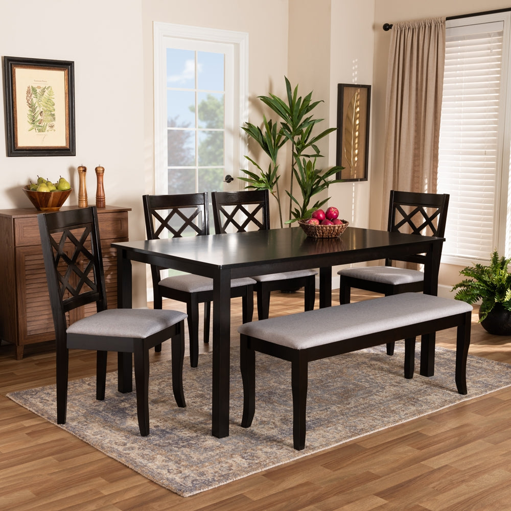 BAXTON STUDIO ANDOR MODERN AND CONTEMPORARY GREY FABRIC UPHOLSTERED AND DARK BROWN FINISHED WOOD 6-PIECE DINING SET