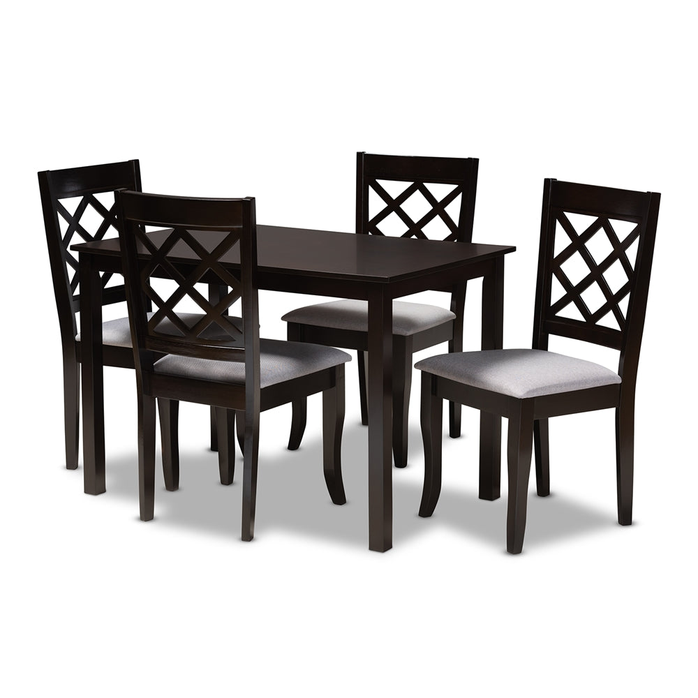 Baxton Studio Verner Modern And Contemporary Grey Fabric Upholstered Espresso Brown Finished 5-Piece Wood Dining Set