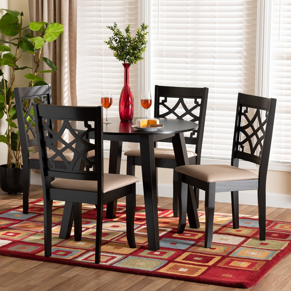 Baxton Studio Thea Modern Beige Fabric And Dark Brown Finished Wood 5-Piece Dining Set