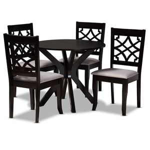 Baxton Studio Elena Modern And Contemporary Grey Fabric Upholstered And Dark Brown Finished Wood 5-Piece Dining Set