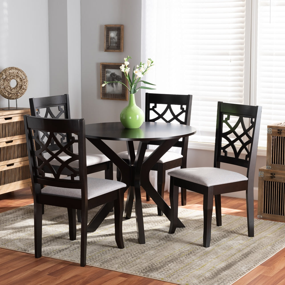 Baxton Studio Elena Modern And Contemporary Grey Fabric Upholstered And Dark Brown Finished Wood 5-Piece Dining Set