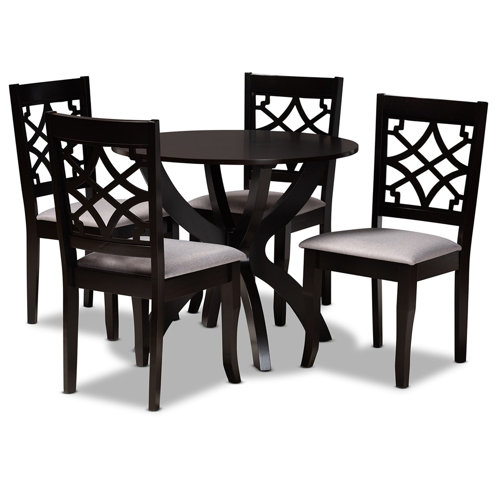 Baxton Studio Sandra Modern And Contemporary Grey Fabric Upholstered And Dark Brown Finished Wood 5-Piece Dining Set