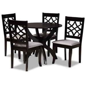 Baxton Studio Sandra Modern And Contemporary Grey Fabric Upholstered And Dark Brown Finished Wood 5-Piece Dining Set