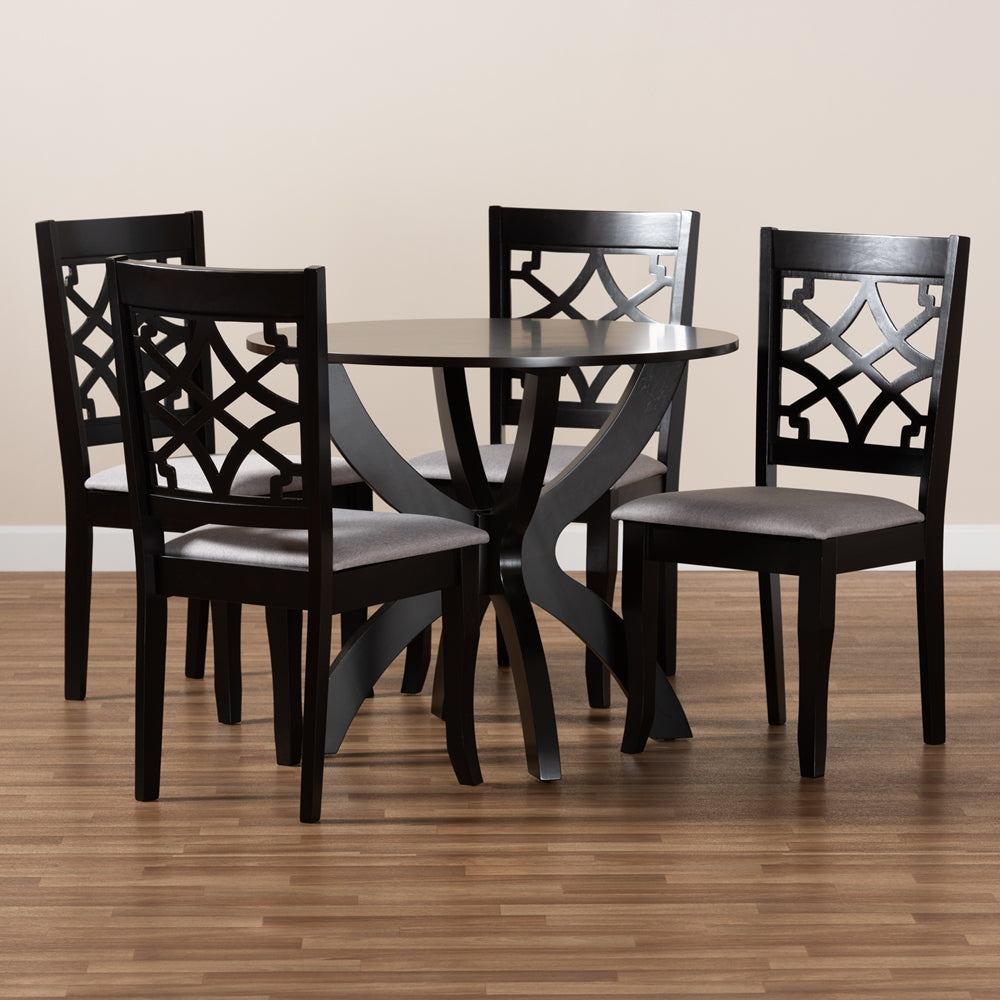 Baxton Studio Sandra Modern And Contemporary Grey Fabric Upholstered And Dark Brown Finished Wood 5-Piece Dining Set