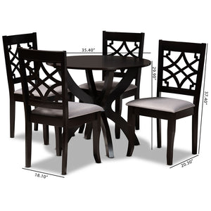 Baxton Studio Sandra Modern And Contemporary Grey Fabric Upholstered And Dark Brown Finished Wood 5-Piece Dining Set