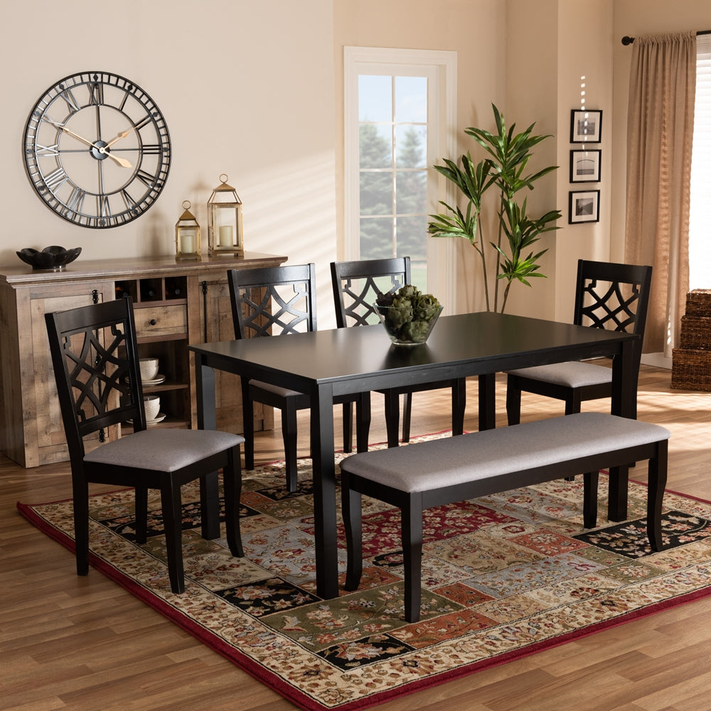 Baxton Studio Dori Modern And Contemporary Grey Fabric Upholstered And Dark Brown Finished Wood 6-Piece Dining Set