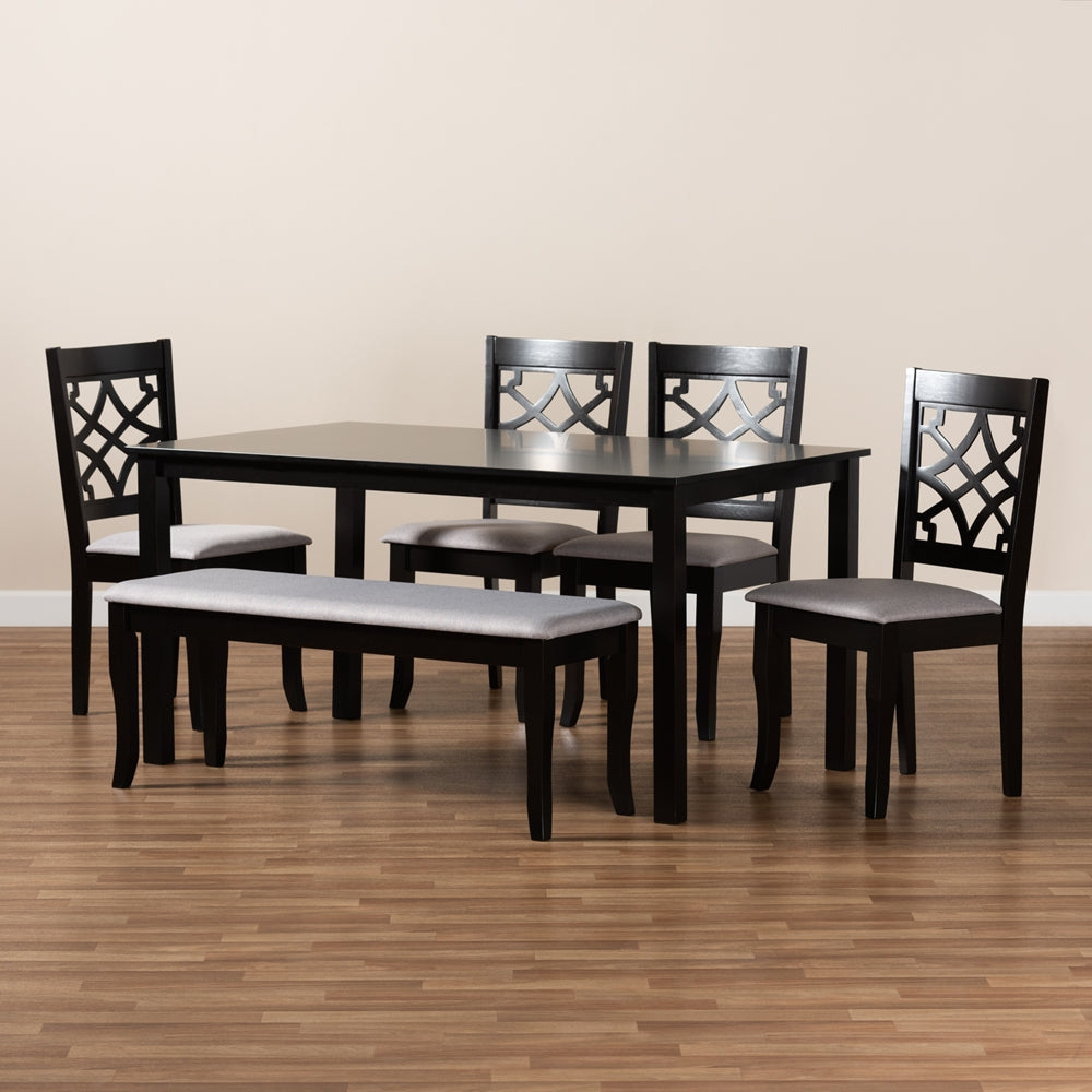 Baxton Studio Dori Modern And Contemporary Grey Fabric Upholstered And Dark Brown Finished Wood 6-Piece Dining Set