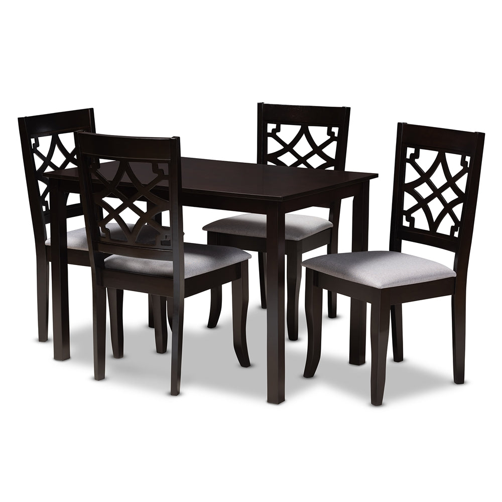 Baxton Studio Mael Modern And Contemporary Grey Fabric Upholstered Espresso Brown Finished 5-Piece Wood Dining Set