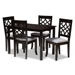 Baxton Studio Mael Modern And Contemporary Grey Fabric Upholstered Espresso Brown Finished 5-Piece Wood Dining Set