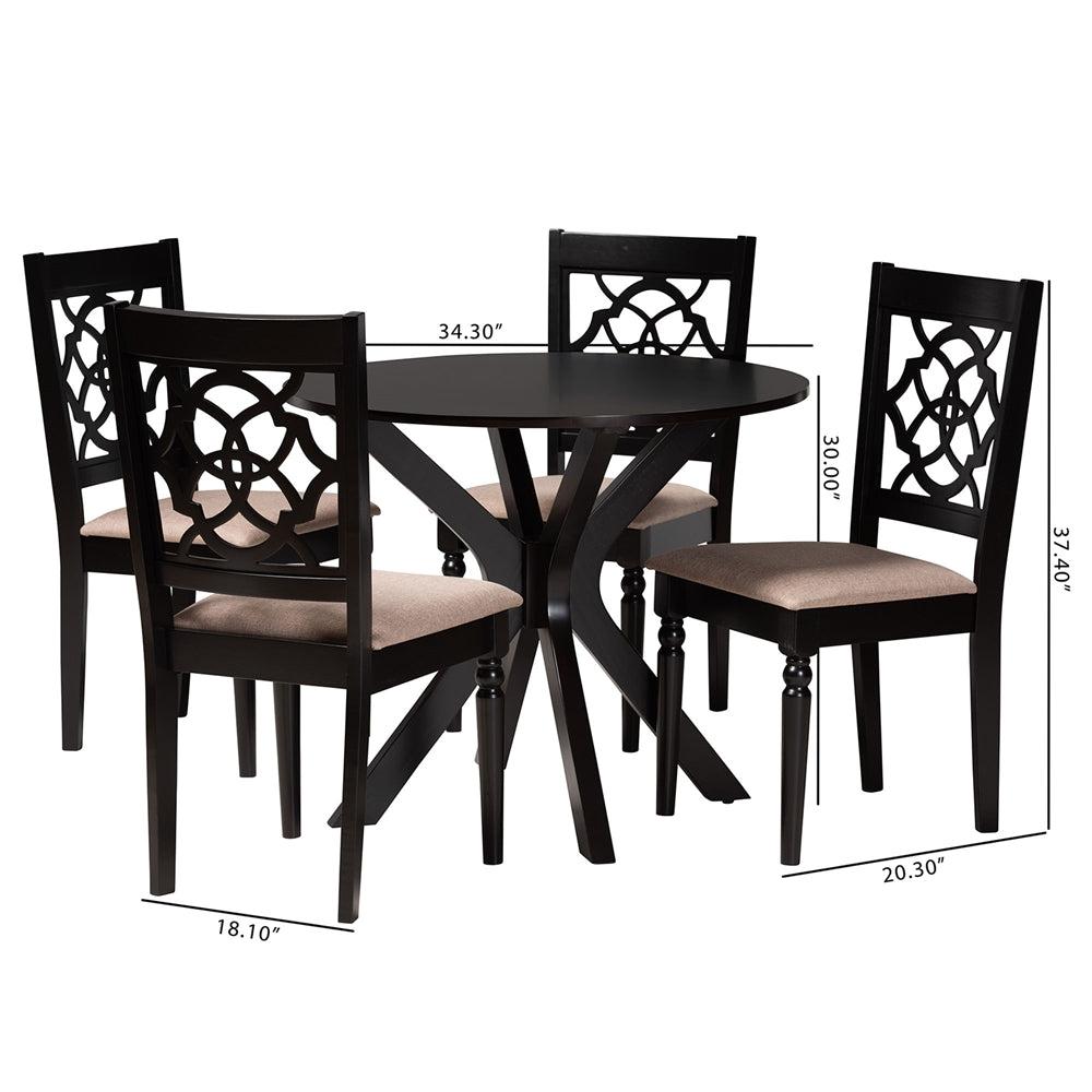 Baxton Studio Sadie Modern Beige Fabric And Espresso Brown Finished Wood 5-Piece Dining Set