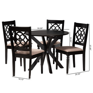 Baxton Studio Sadie Modern Beige Fabric And Espresso Brown Finished Wood 5-Piece Dining Set