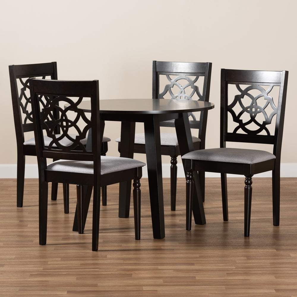 Baxton Studio Eliza Modern And Contemporary Grey Fabric Upholstered And Walnut Brown Finished Wood 5-Piece Dining Set