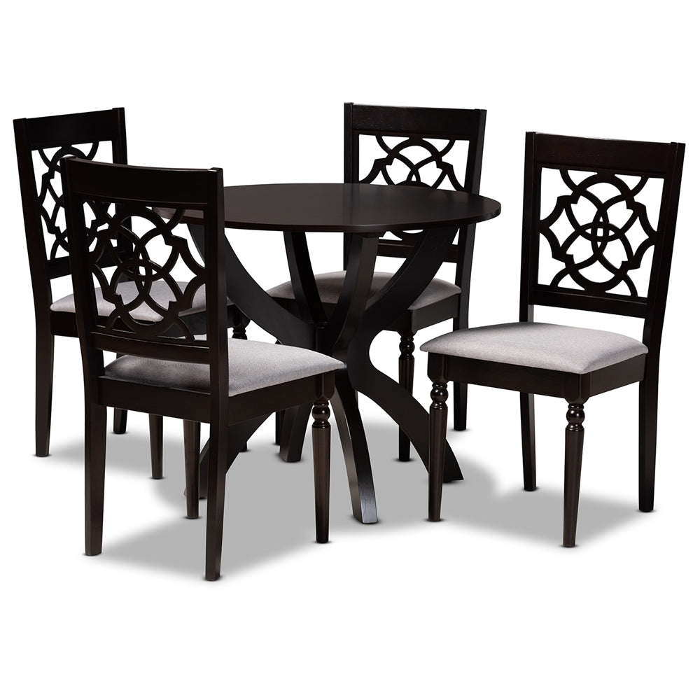 Baxton Studio Tonia Modern And Contemporary Grey Fabric Upholstered And Dark Brown Finished Wood 5-Piece Dining Set