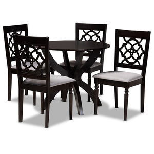 Baxton Studio Tonia Modern And Contemporary Grey Fabric Upholstered And Dark Brown Finished Wood 5-Piece Dining Set