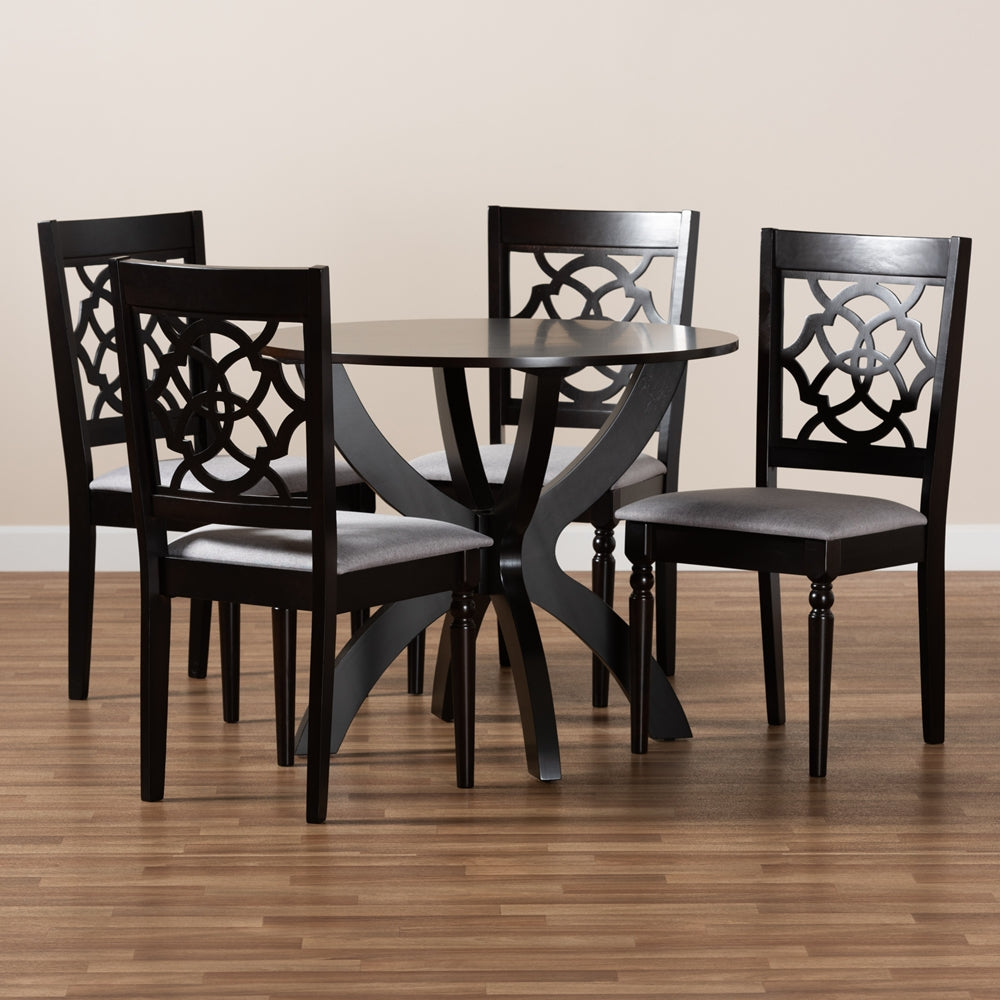 Baxton Studio Tonia Modern And Contemporary Grey Fabric Upholstered And Dark Brown Finished Wood 5-Piece Dining Set