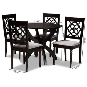 Baxton Studio Tonia Modern And Contemporary Grey Fabric Upholstered And Dark Brown Finished Wood 5-Piece Dining Set