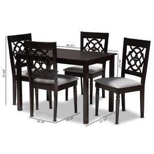 Baxton Studio Renaud Modern And Contemporary Grey Fabric Upholstered Espresso Brown Finished 5-Piece Wood Dining Set