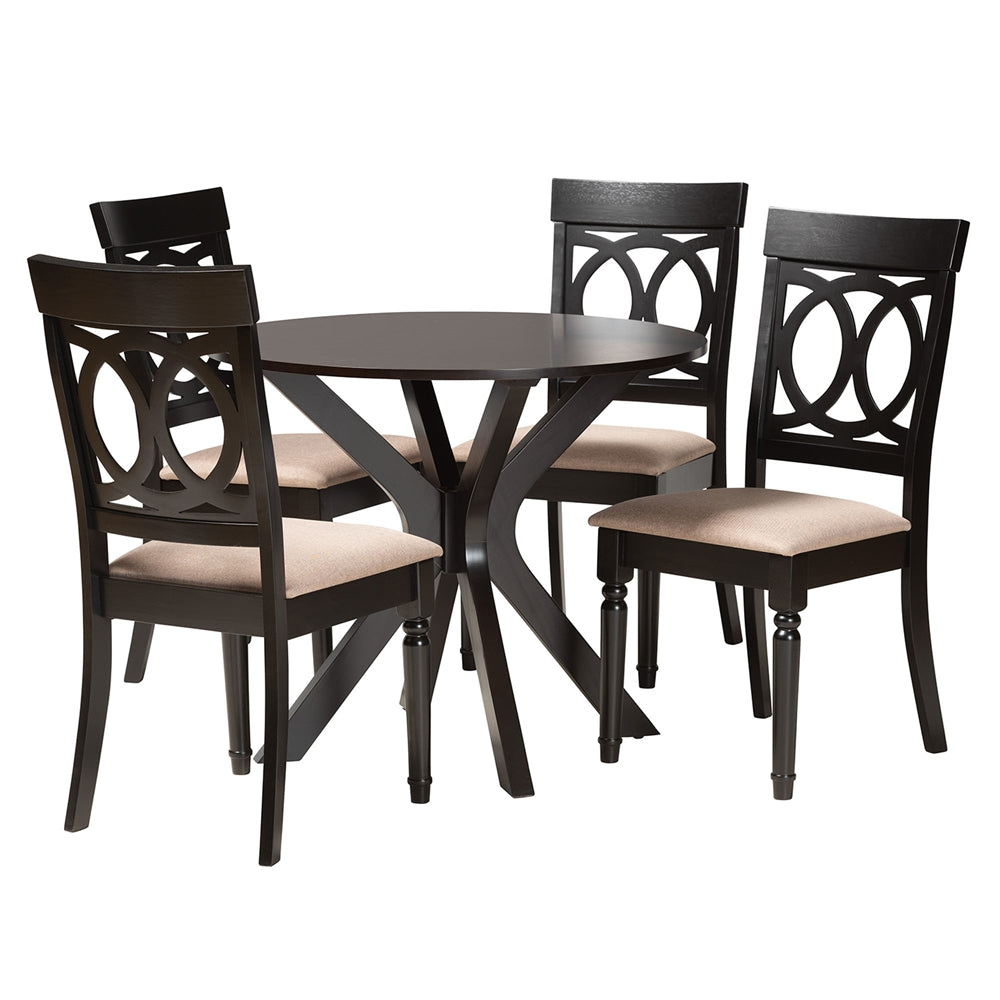 Baxton Studio Jessie Modern Sand Fabric And Dark Brown Finished Wood 5-Piece Dining Set