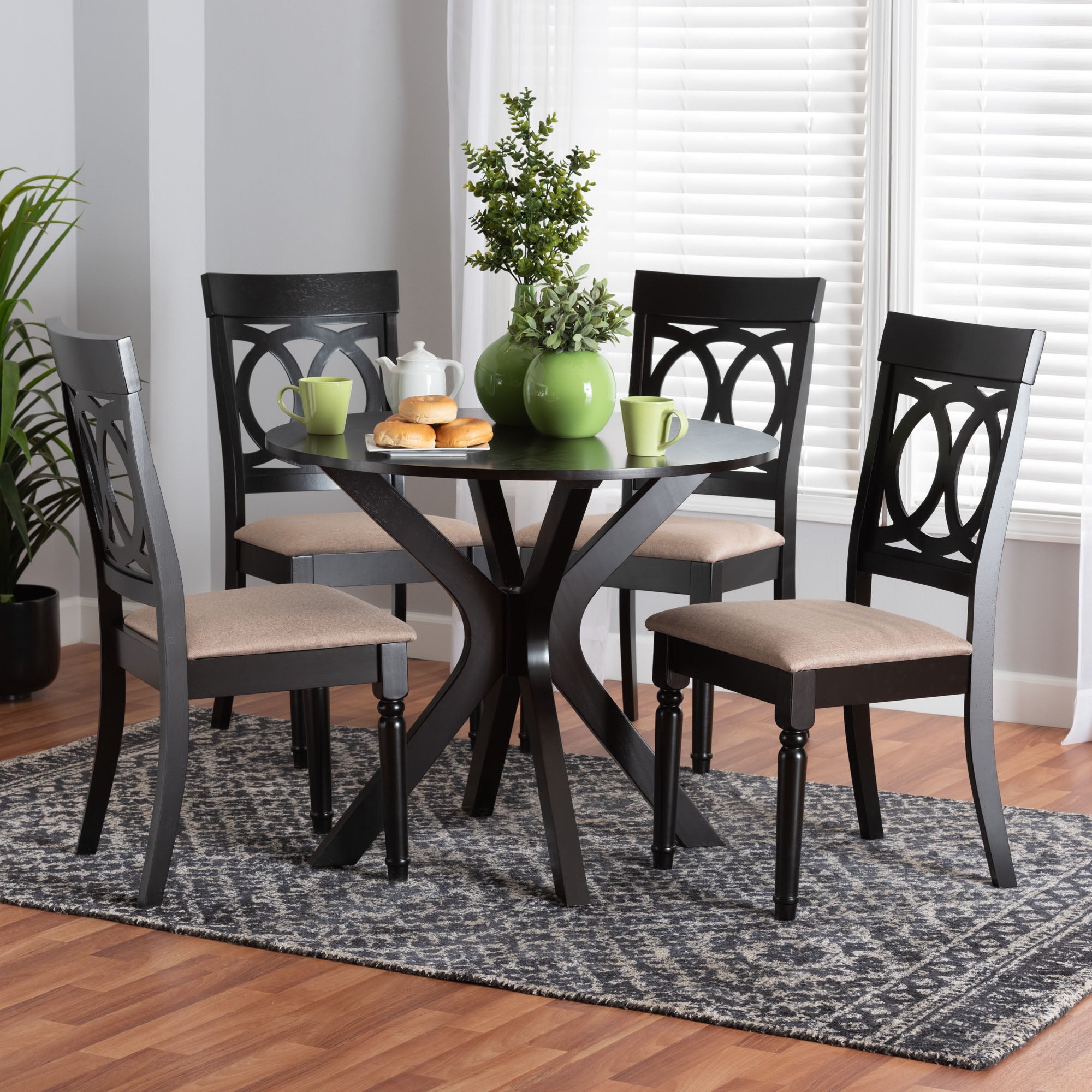 Baxton Studio Jessie Modern Sand Fabric And Dark Brown Finished Wood 5-Piece Dining Set