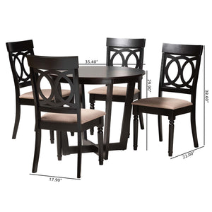 Baxton Studio Estelle Modern Beige Fabric And Dark Brown Finished Wood 5-Piece Dining Set