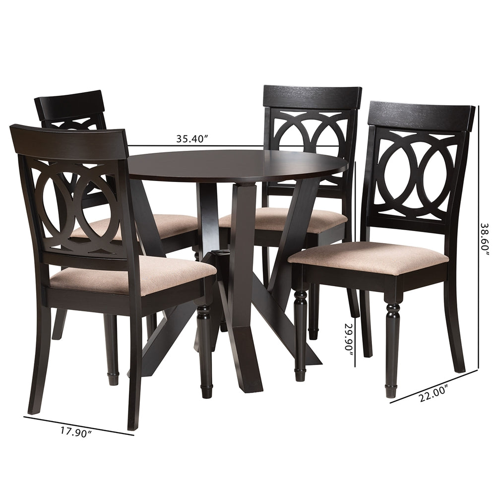 Baxton Studio Angie Modern Sand Fabric And Dark Brown Finished Wood 5-Piece Dining Set