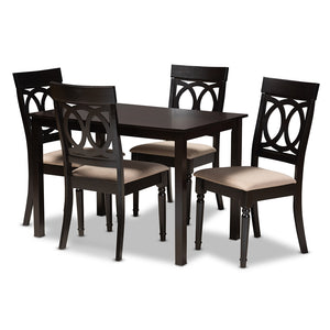 Baxton Studio Lucie Modern And Contemporary Sand Fabric Upholstered Espresso Brown Finished 5-Piece Wood Dining Set