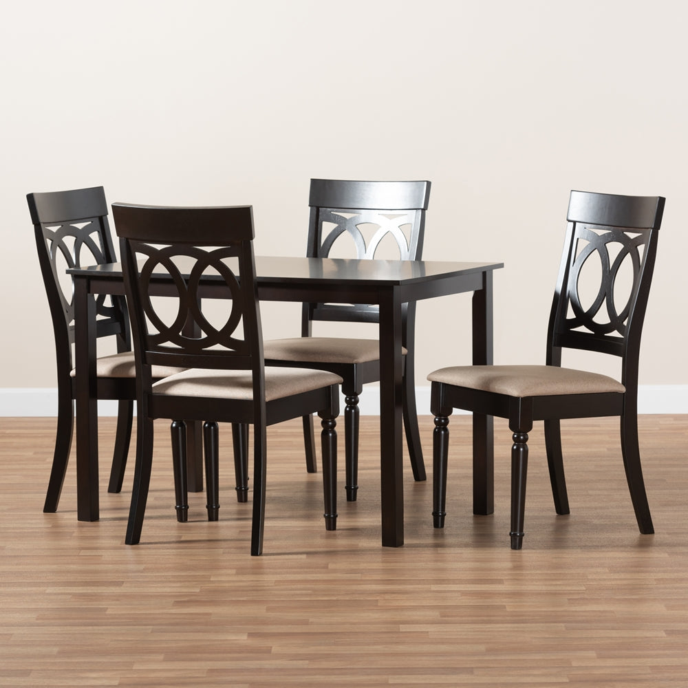 Baxton Studio Lucie Modern And Contemporary Sand Fabric Upholstered Espresso Brown Finished 5-Piece Wood Dining Set