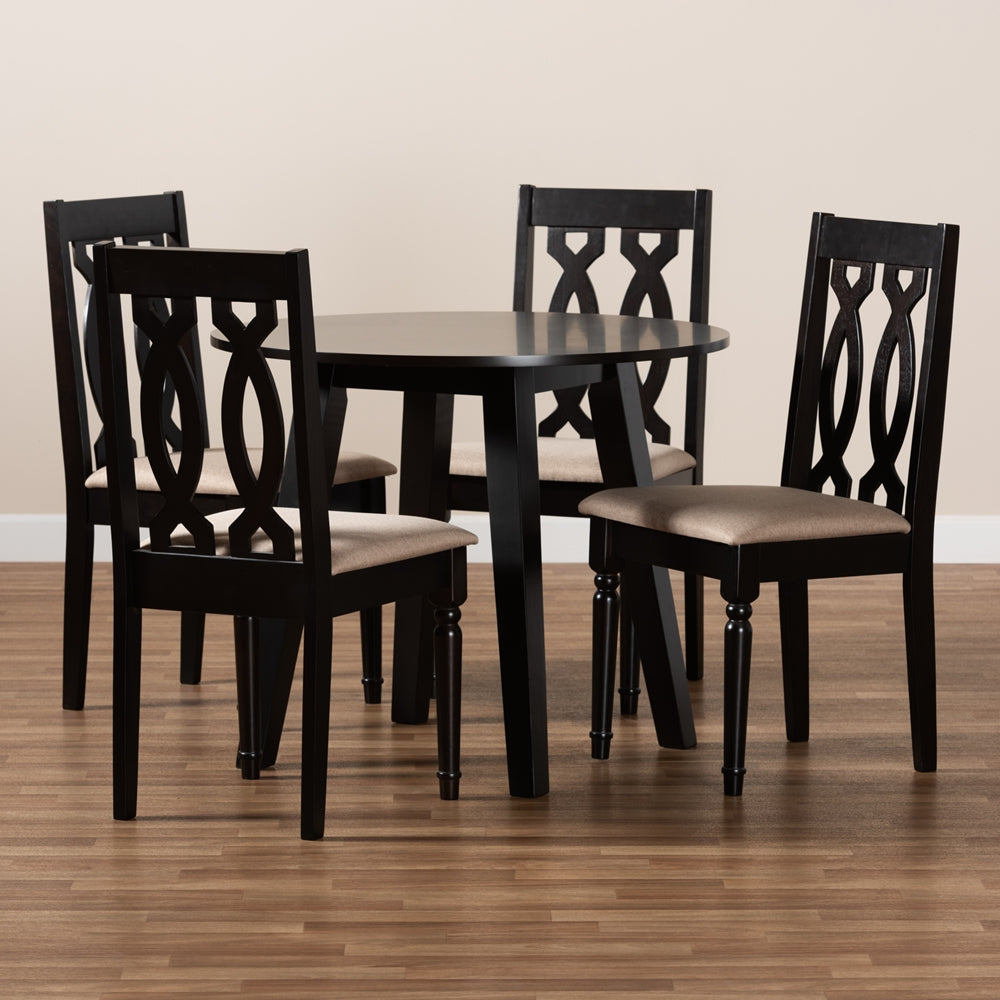 Baxton Studio Heidi Modern And Contemporary Sand Fabric Upholstered And Dark Brown Finished Wood 5-Piece Dining Set