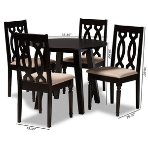 Baxton Studio Heidi Modern And Contemporary Sand Fabric Upholstered And Dark Brown Finished Wood 5-Piece Dining Set