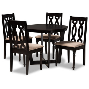 Baxton Studio Julie Modern And Contemporary Sand Fabric Upholstered And Dark Brown Finished Wood 5-Piece Dining Set