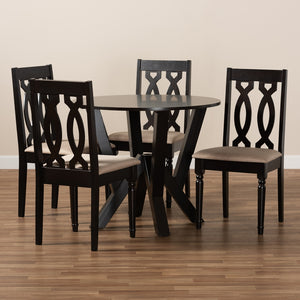 Baxton Studio Anise Modern And Contemporary Sand Fabric Upholstered And Dark Brown Finished Wood 5-Piece Dining Set