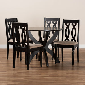 Baxton Studio Mona Modern And Contemporary Sand Fabric Upholstered And Dark Brown Finished Wood 5-Piece Dining Set