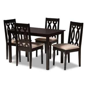 Baxton Studio Cherese Modern And Contemporary Sand Fabric Upholstered Espresso Brown Finished 5-Piece Wood Dining Set