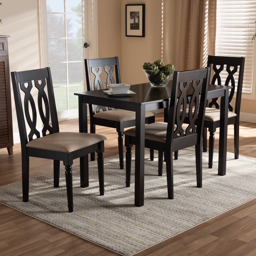 Baxton Studio Cherese Modern And Contemporary Sand Fabric Upholstered Espresso Brown Finished 5-Piece Wood Dining Set