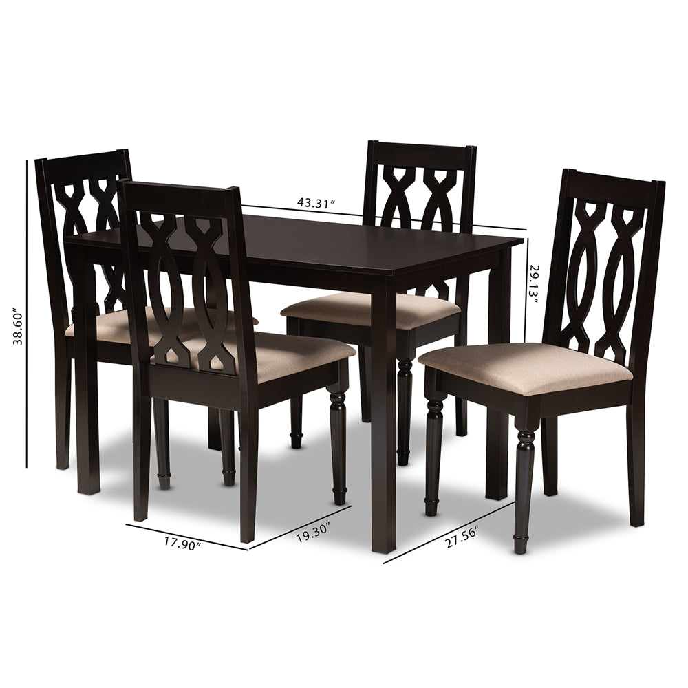 Baxton Studio Cherese Modern And Contemporary Sand Fabric Upholstered Espresso Brown Finished 5-Piece Wood Dining Set