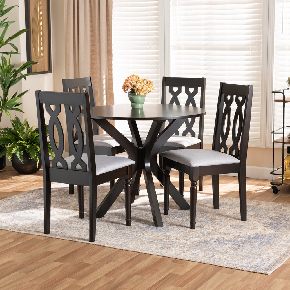 Baxton Studio Callie Modern And Contemporary Grey Fabric Upholstered And Dark Brown Finished Wood 5-Piece Dining Set