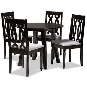 Baxton Studio Imogen Modern And Contemporary Grey Fabric Upholstered And Dark Brown Finished Wood 5-Piece Dining Set