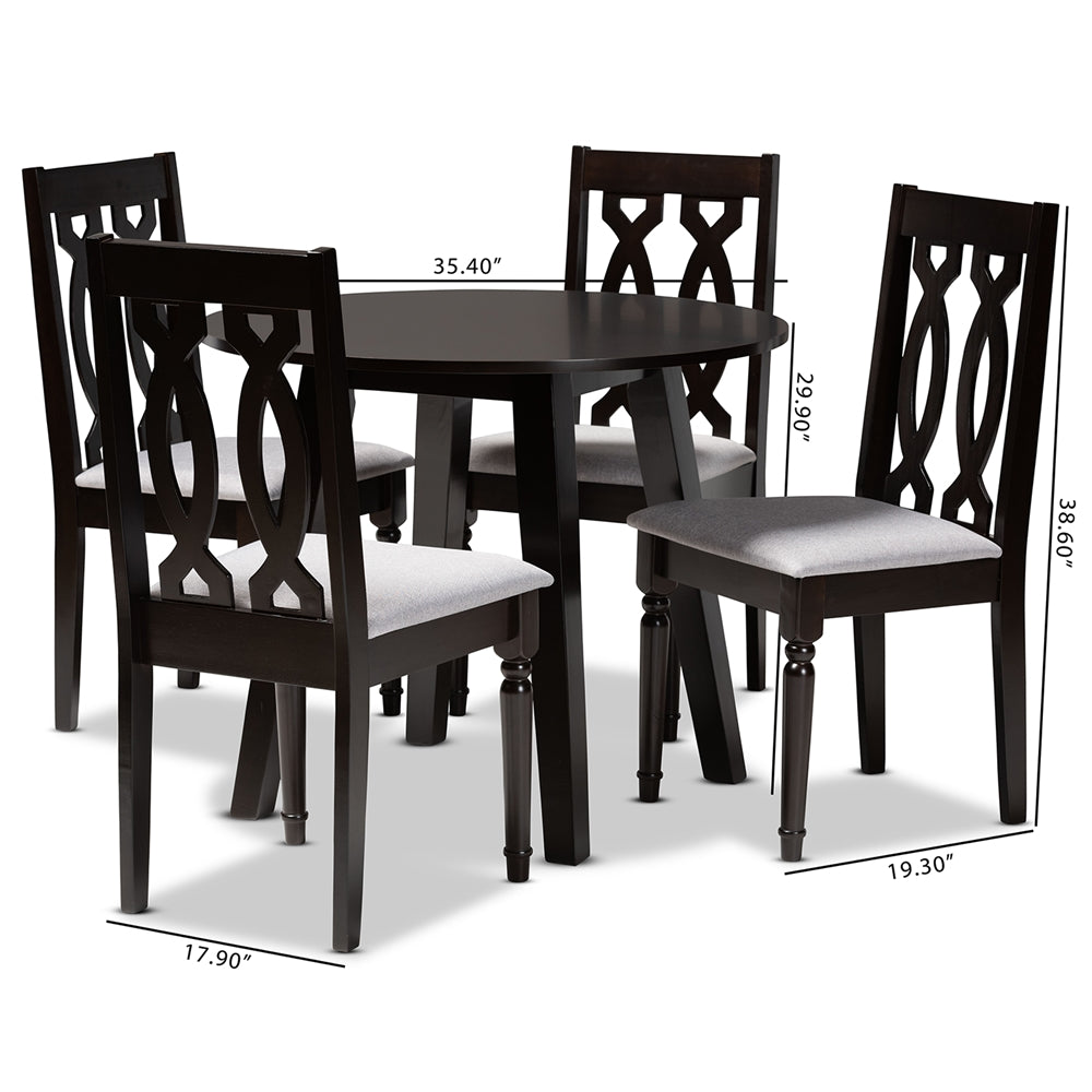 Baxton Studio Imogen Modern And Contemporary Grey Fabric Upholstered And Dark Brown Finished Wood 5-Piece Dining Set