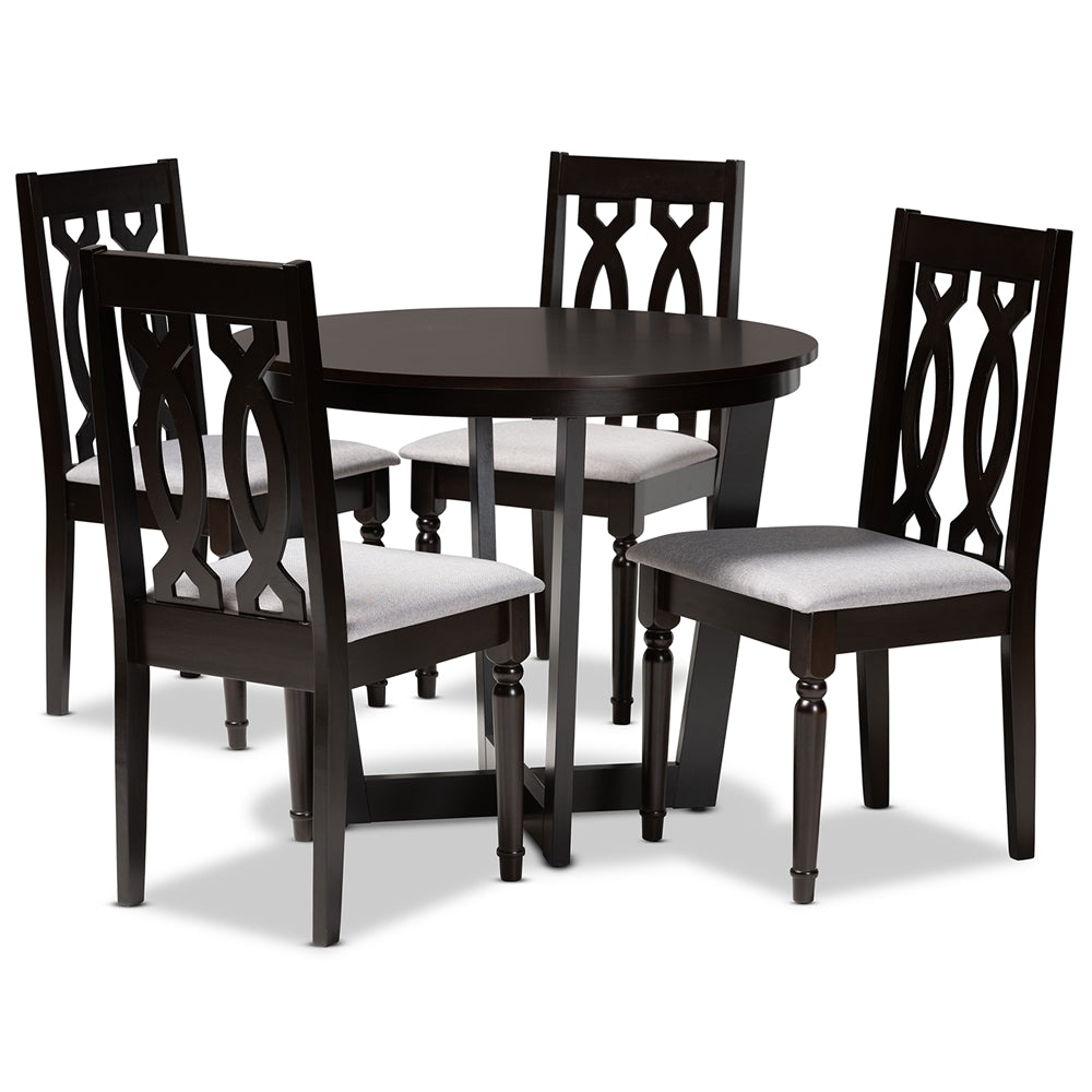 Baxton Studio Julie Modern And Contemporary Grey Fabric Upholstered And Dark Brown Finished Wood 5-Piece Dining Set