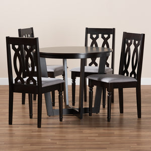 Baxton Studio Julie Modern And Contemporary Grey Fabric Upholstered And Dark Brown Finished Wood 5-Piece Dining Set