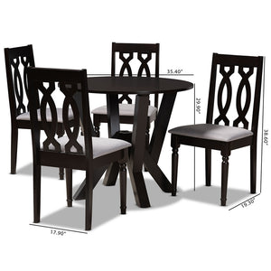 Baxton Studio Anise Modern And Contemporary Grey Fabric Upholstered And Dark Brown Finished Wood 5-Piece Dining Set