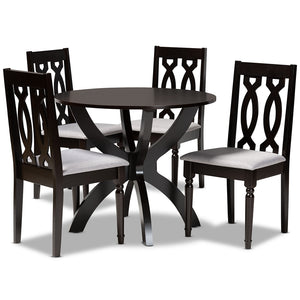 Baxton Studio Mona Modern And Contemporary Grey Fabric Upholstered And Dark Brown Finished Wood 5-Piece Dining Set