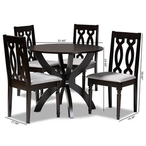 Baxton Studio Mona Modern And Contemporary Grey Fabric Upholstered And Dark Brown Finished Wood 5-Piece Dining Set